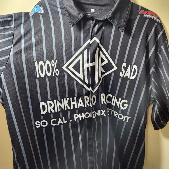 Drink hard racing heads racing jersey shirt short sleeve mens sz l blk white - Picture 5 of 13